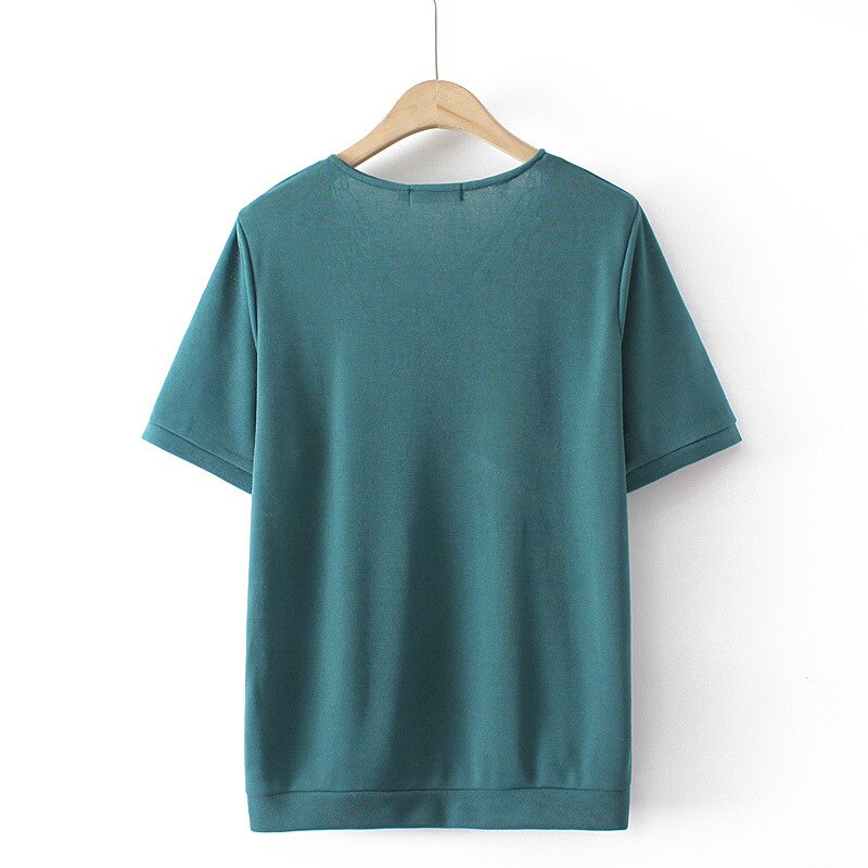 T-Shirt For Women Clothing Ice Knit Embroidery Tops Loose And Casual Curve Tees Summer