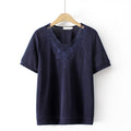 T-Shirt For Women Clothing Ice Knit Embroidery Tops Loose And Casual Curve Tees Summer