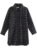 Winter Women Stripe Plaid Tweed Coat Women Single Breasted Long Sleeve Straight Vintage Jacket