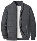 Winter Quilted Lined Bomber Jackets Mens Puffer Jackets Full Zip Casual Warm Coats Zipper Pockets Hiking Outwear Tops