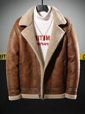 Mens Fur Integrated Winter Fleece-Lined Padded Wool Overcoat Brown Warm Leather Jacket Men Clothing