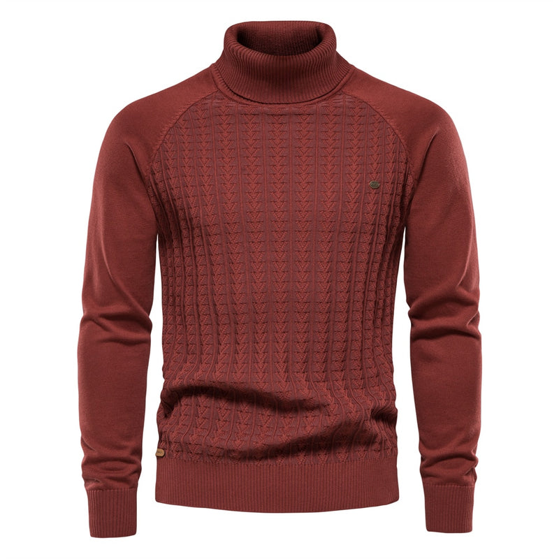 Solid Color Knitted Turtleneck Male Sweater Cotton High Quality Warm Men Pullover New Winter Casual Sweaters for Men