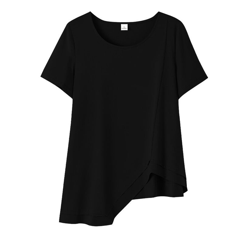 Women Sweetshirts Short sleeve womens clothing Black white T-shirts for Girls Skew Collar Summer Clothes Design Woman clothes