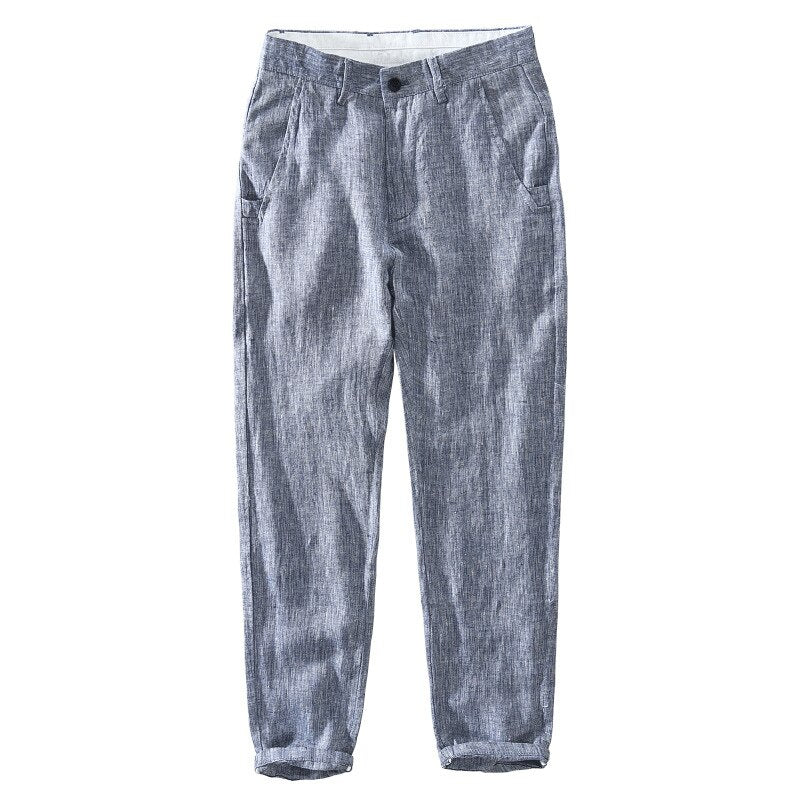 Spring Linen Pants For Men Natural Fabric Skin Friendly Breathable Mid-Waist Simple Casual Loose Male Trousers