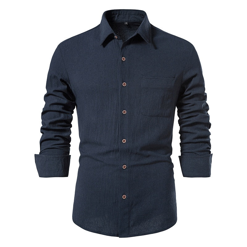 Men Solid Cotton Linen Long Sleeve Shirt Cardigan Long Sleeve Men Shirt