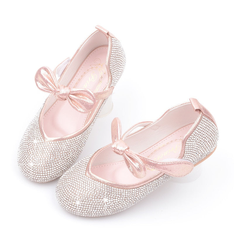 Toddlers Girls Elegant Party Shoes for Baby Bow Sequin Mary Jane Girl Princess Shoes Kid Girl Wedding Dress Leather Shoe