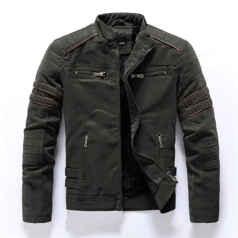 Winter Motorcycle Leather Jacket Men Vintage Fleece Warm Multi-pocket Leather Coat Male Zipper Autumn Outwear Jackets