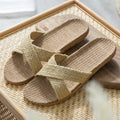 Summer Women Flax Slippers Breathable Linen Cross Belt Slides For Girls Casual Flat Sandals Indoor Slip On