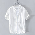 Summer Men Textile Linen Wrinkled Short Sleeve Shirt Simplicity Casual Sold Breathable Classical Tops Shirts