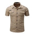 America Men& Short Sleeve Military Outdoor Cargo Shirts Premium Cotton Casual Loose Pockets Blouses Tops Male