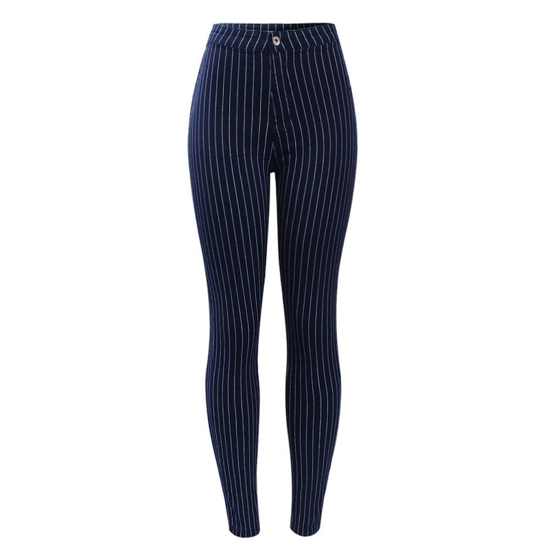 White Stripes High Waist Black Jeans Woman New Spring Summer Stretchy Skinny Pants Trousers For Women Jeans