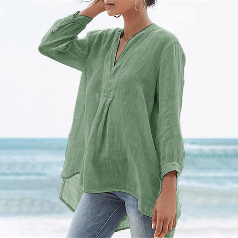 Linen Women Shirt Casual Flax Three-quarter Sleeve Loose Lady Blouses Top Female Clothing