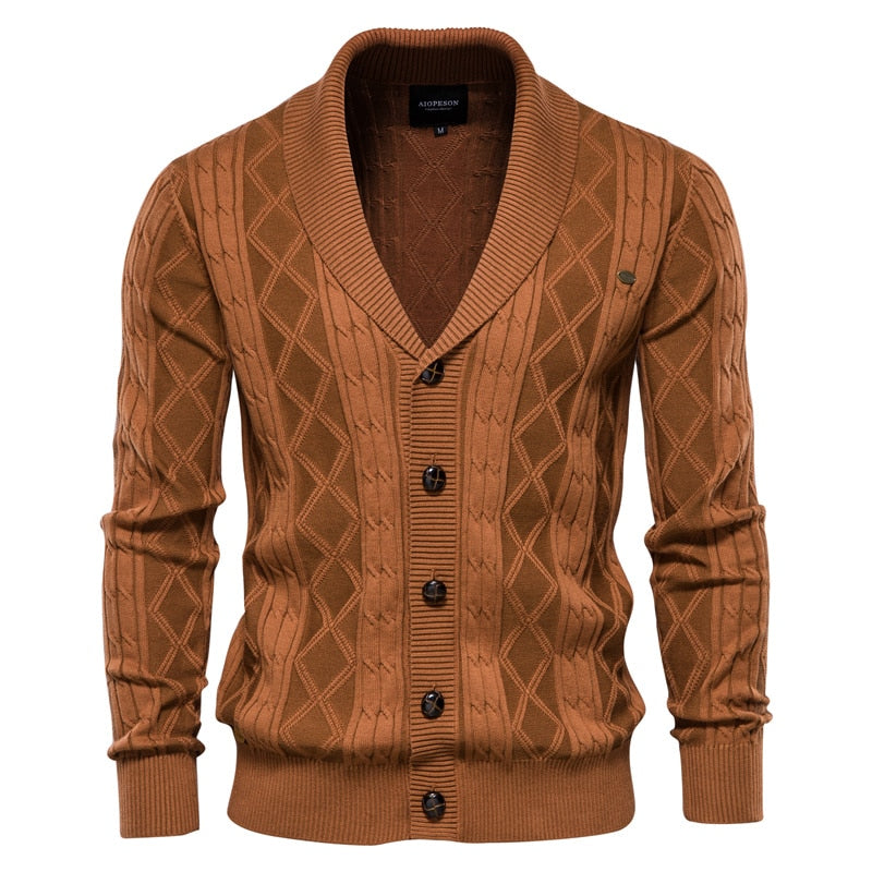 Cotton Argyle Cardigan Men Casual Single Breasted Solid Business Cardigans Winter Sweater Man