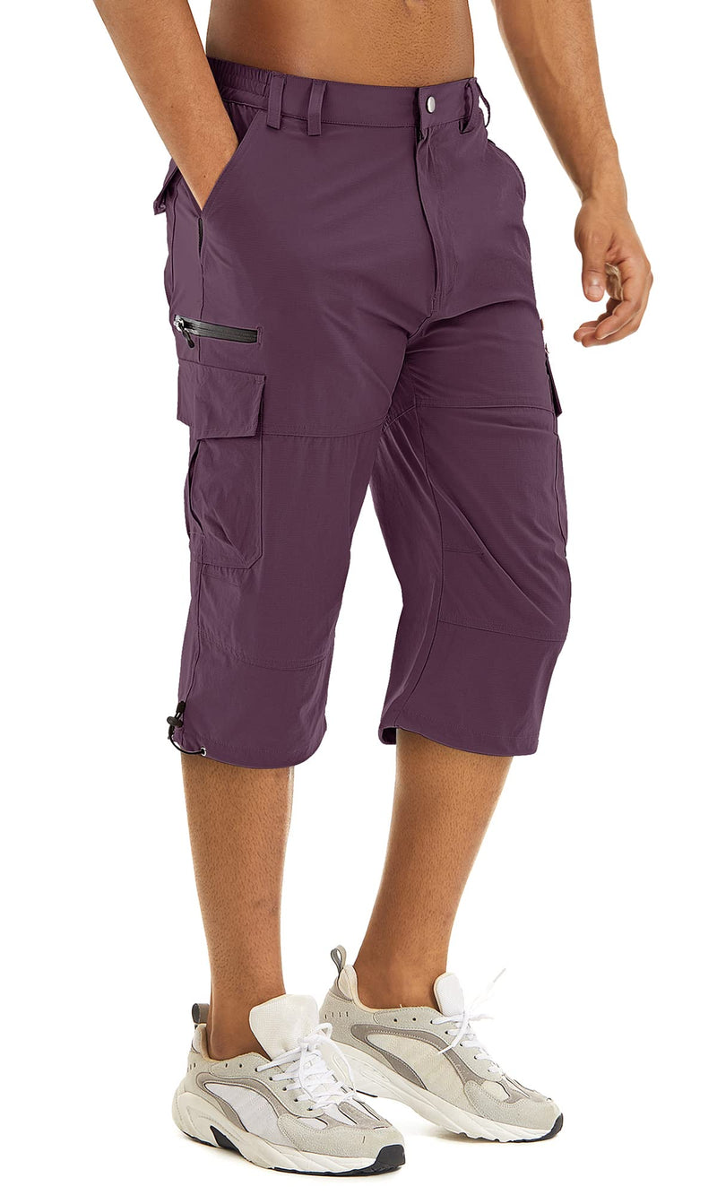 Quick Drying Multi-Pockets 3/4 Length Shorts Men Outdoor Below Knee Hiking ShortsTactical Cargo Nylon Work Shorts