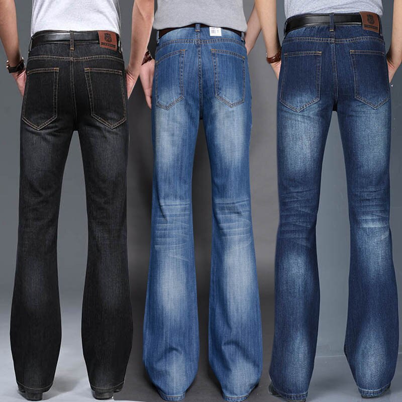 Men Four Seasons Mid Rise Flared Jeans Loose Casual Pants