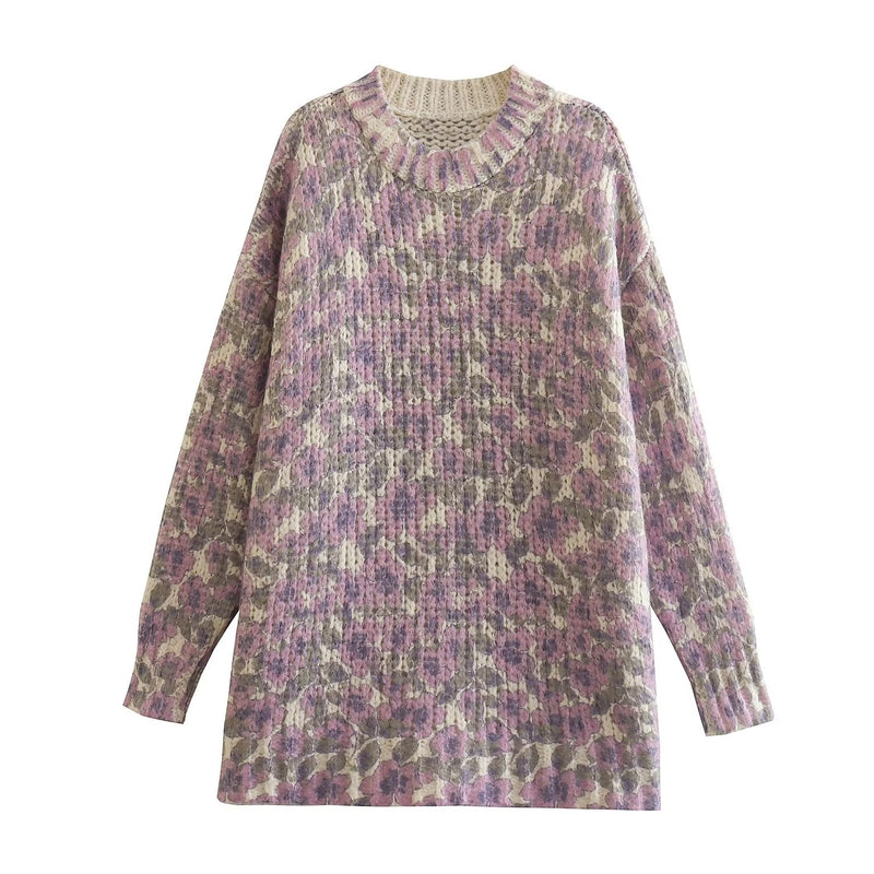 Flower Sweaters Women Winter Jacquard Pullovers Tops