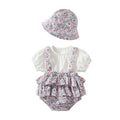 Spring Summer Newborn Babies Jumpsuits Hat Little Baby Girls Short Sleeves Floral Rompers Toddlers