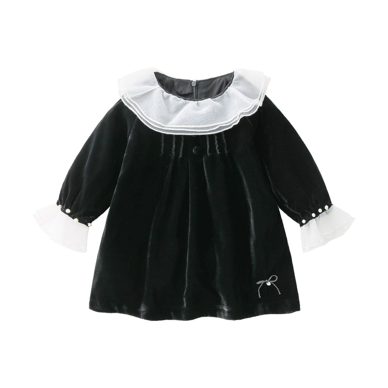 Autumn and Winter Kids Clothing Baby Girl British Style Dress Infant Black Dress Long Sleeves Outing Children Clothes