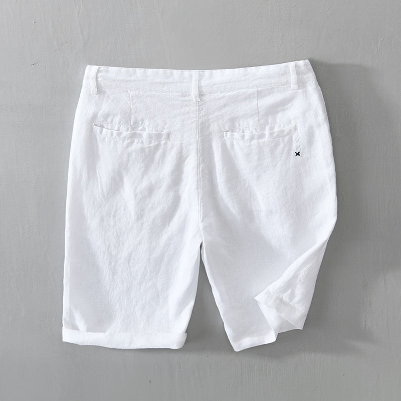 Pure Linen Shorts for Men Summer Solid White Loose Holiday Shorts Man Casual Button Fly Short Pants