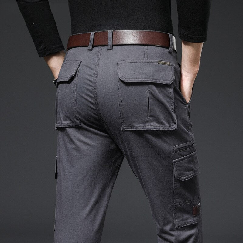 Winter Casual Pants For Men Business Straight Stretch Solid Loose Multiple Pockets Outdoor Male Trousers