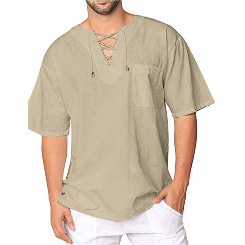 Summer New Men Short-Sleeved T-shirt Cotton and Linen Led Casual Men T-shirt Shirt Male Breathable