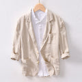 Mens Breathable Linen Coat Business Casual Thin Suits Premium Quality Multi-Pocket Simple Basic White Tops