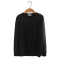 Autumn Tops For Women Cotton T-Shirt Casual Mesh Splice O-Neck Long Sleeve Curve Tees