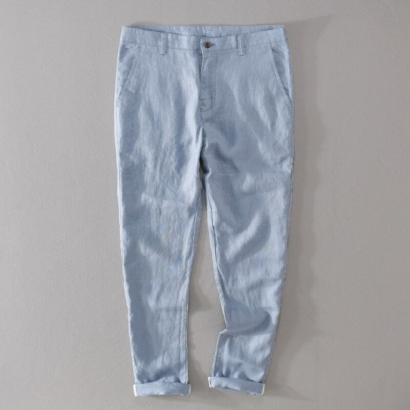 Men Spring Summer Style Simple Linen Solid Casual Pant Male Leisure Straight Trousers