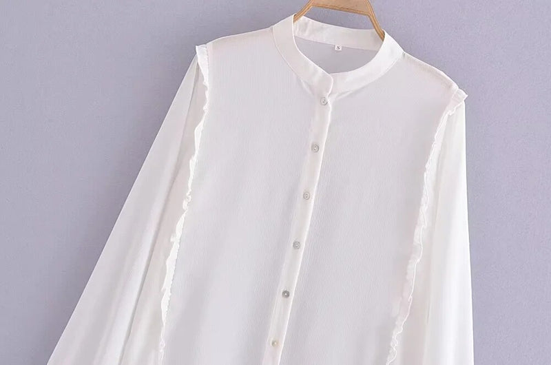 England Style Stand Collar Blouse Ruffles Chiffon Shirt Long Sleeve Blouse Women Tops