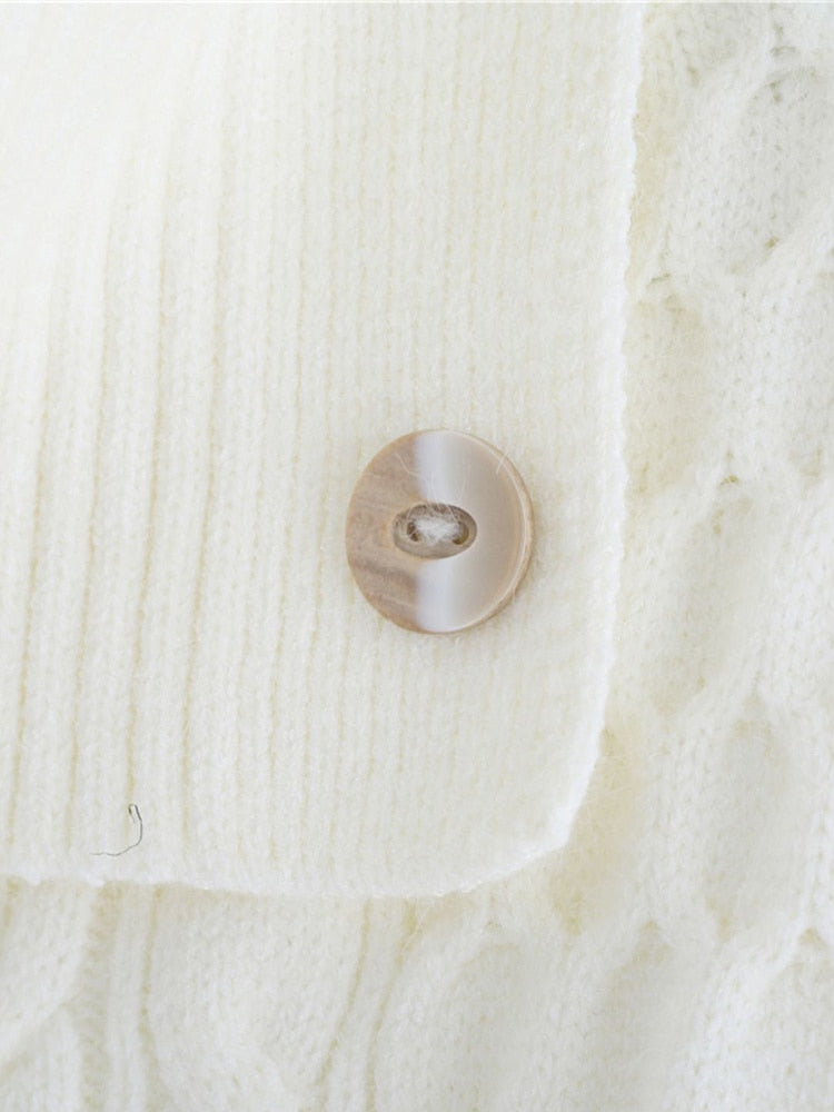 Knitting Pullovers Sweater Buckle Elegant Simple Style Lapel Long Sleeve Women Spring