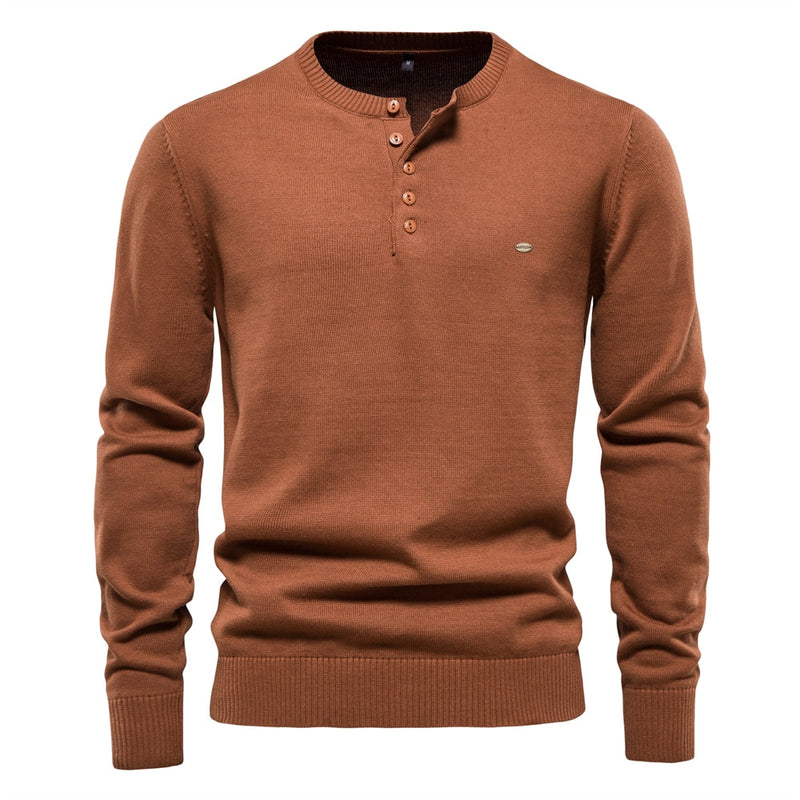 Henley Collar Men Sweaters 100% Cotton Solid Color Casual Men Pullovers New Autumn Thin High Quality Sweaters for Men