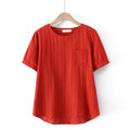 T-Shirt For Women Clothing Jacquard Hollow Out Thin Tops Casual Single Pocket Curve Tees Summer