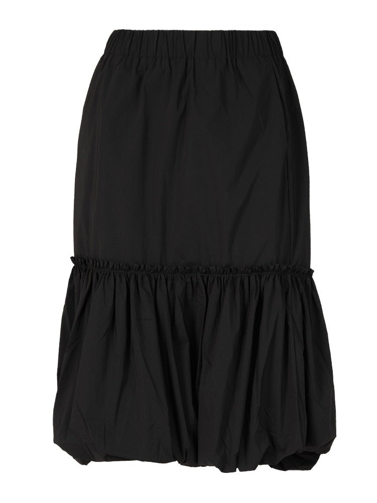 High Elastic Waist Black Pleated Loose Fit Casual Half-body Skirt Women Tide New Spring Autumn