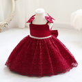 Flower Girl Dress for Weddings Party Kids Sleeveless Beading Ball Gowns with Big Bow Children Girls Elegant Cute Formal Costumes