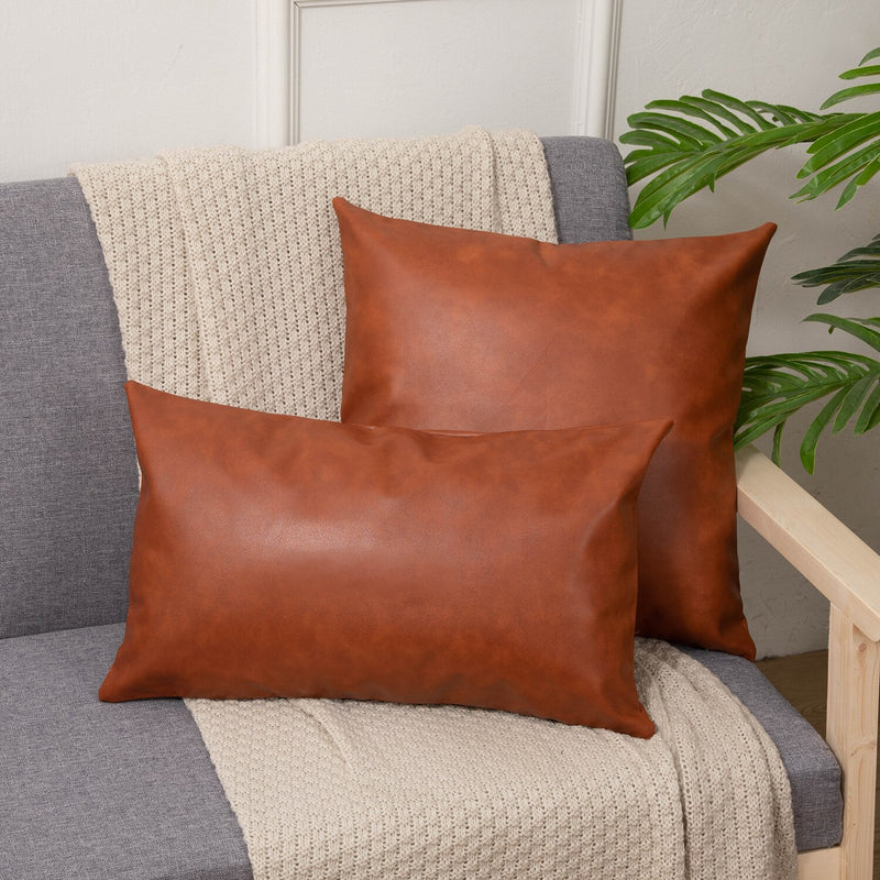 Solid Brown Cushion Cover 45x45cm Faux Leather Modern Solid Outdoor Plain Pillow Cover For Couch Sofa Chair Bed Home decoration