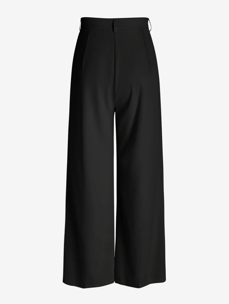 Pleated Slant Pockets Wide Leg Pants Women Loose Trousers 90s Minimalist Office Bottom