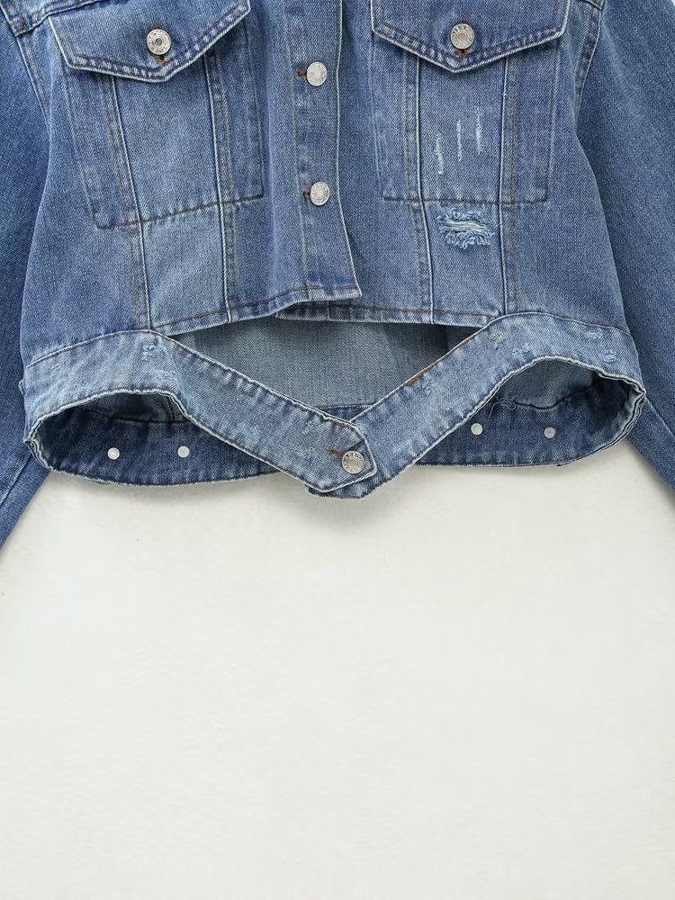 High Street Burrs Sashes Washed Loose Denim Jacket Coat Women