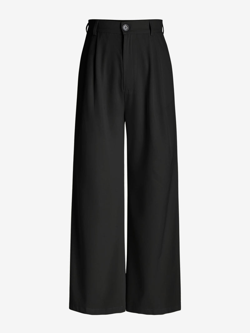 Pleated Slant Pockets Wide Leg Pants Women Loose Trousers 90s Minimalist Office Bottom