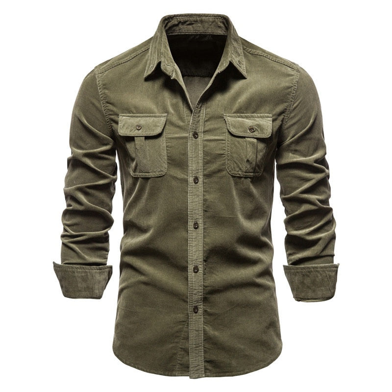 Corduroy Men Shirts Spring Summer Slim Fit Clothing Long Sleeve Casual Shirts For Male