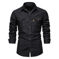 Elastic Cotton Denim Shirt Men Long Sleeve Quality Cowboy Shirts for Men Casual Slim Fit Mens Designer Clothing