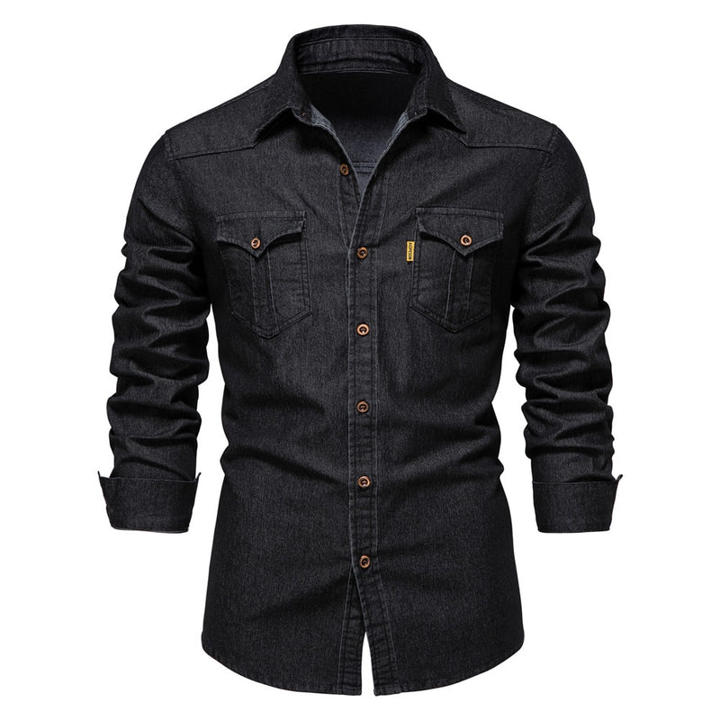 Elastic Cotton Denim Shirt Men Long Sleeve Quality Cowboy Shirts for Men Casual Slim Fit Mens Designer Clothing