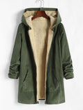 Corduroy Fleece Lined Pockets Hooded Coat Women Long Thermal Warm Zipper Jacket Autumn Winter Casual Outerwear