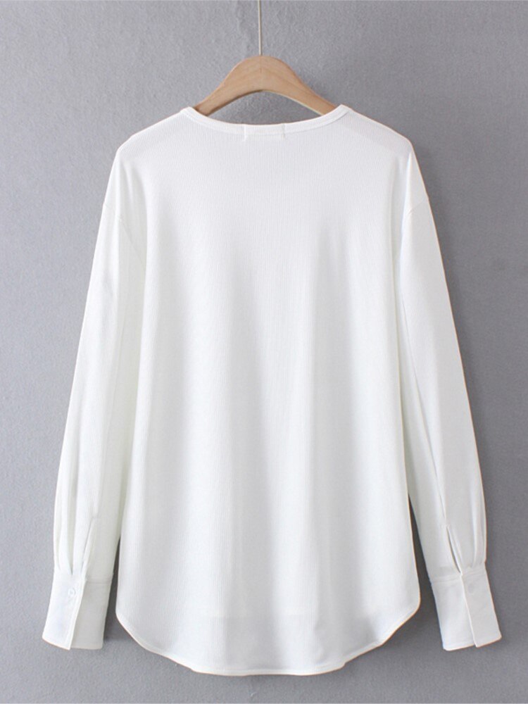 Womens Clothing Spring Casual Slim Tees With Long Sleeves Knitted High Stretch Simple Tops