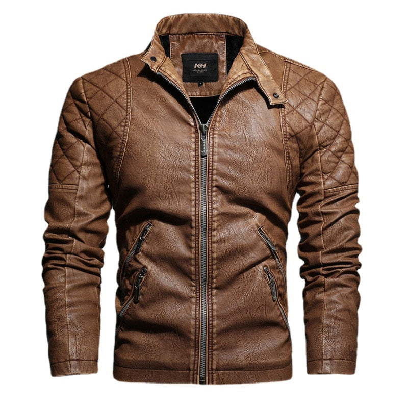 Mens Motorcycle Casual Embroidery Biker Coat Zipper Fleece Jacket Autumn Winter Men Faux Leather Jackets