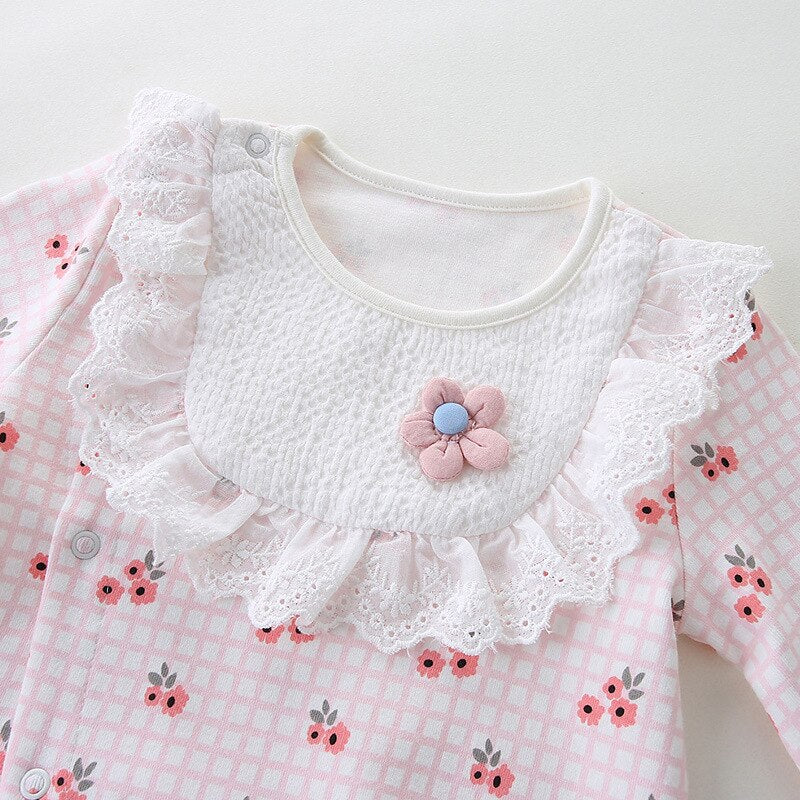 Spring and Autumn Children Clothing Infant One-piece Pink Toddler Romper Kids Jumpsuits Printing Lace Baby Girl Clothes