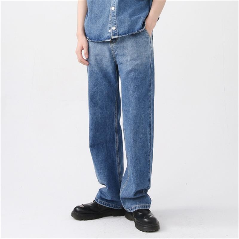 Men Spring Autumn Distressed Gradient Mid Rise Straight Leg Jeans Loose Casual Pants