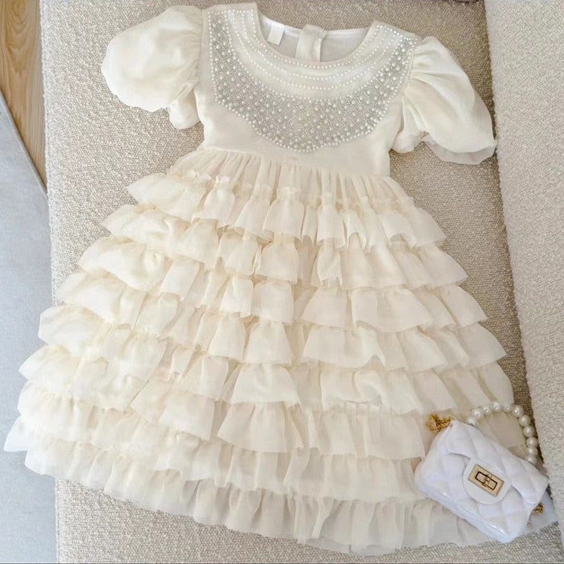 Elegant White Dress for Kids Girl Toddlers Beading Tutu Dresses Teenage Girls Chic and Princess Grad Night Ball Gowns