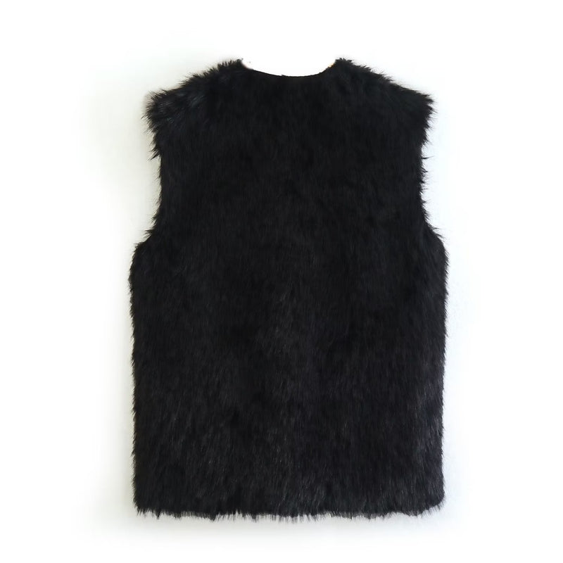 Vintage Artificial Fur Warm Vest Women Jacket