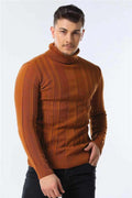 Slim Fit Pullovers Turtleneck Men Casual Basic Solid Color Warm Striped Sweater Mens New Winter Sweaters Male