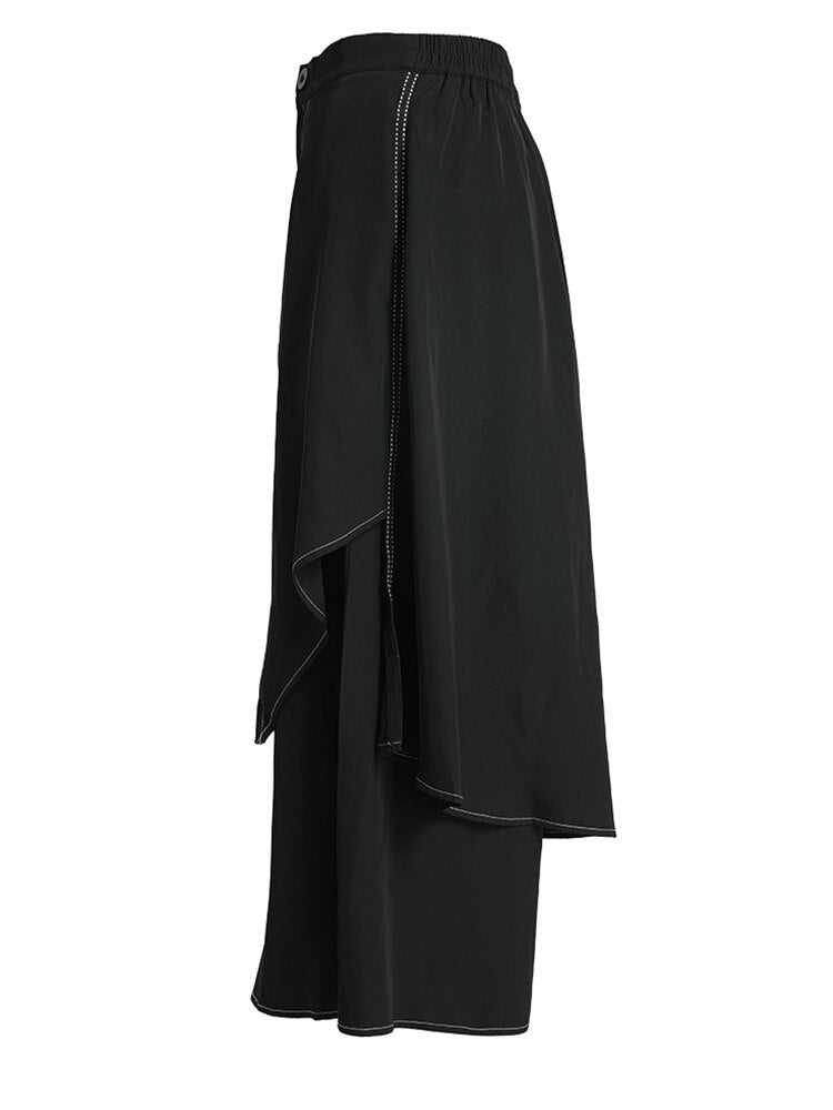 High Waist Black Topstitched Long Wide Leg Trousers Loose Fit Pants Women Tide Spring Autumn